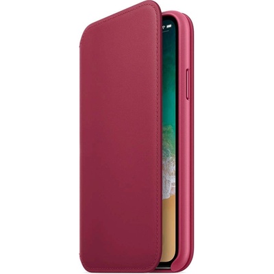 Apple Leather Folio Case - оригинален кожен (естествена кожа) калъф за iPhone X (череша)