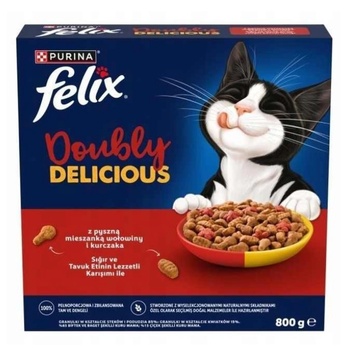 FELIX Doubly Delicious котешка храна с вкусна смес от говеждо и пилешко месо, 800 г