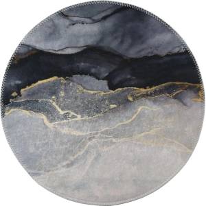 Vitaus Черно-бял миещ се кръгъл килим ø 100 cm - Vitaus (KRN-S9534-Yuvarlak-100x100)