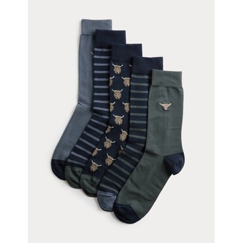 Marks & Spencer 5 бр. чорапи Cool Fresh Highland Cow Rich Cow Marks & Spencer синя Marks & Spencer | Sin | МЪЖЕ | 6-8.5