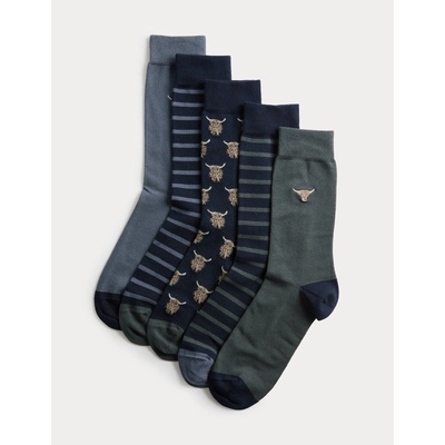 Marks & Spencer 5 бр. чорапи Cool Fresh Highland Cow Rich Cow Marks & Spencer синя Marks & Spencer | Sin | МЪЖЕ | 6-8.5