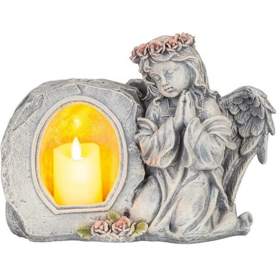 MagicHome Dekorace Anděl modlící se svíčkou LED polyresin na hrob 28x13x21,5cm – Zboží Dáma
