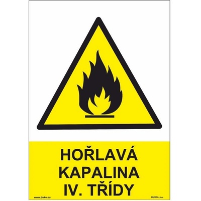 DUKO HOŘLAVÁ KAPALINA IV. TŘÍDY Formát: 105 x 148 mm, Materiál: plast 0,5 mm, samolepící vinylová fólie