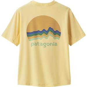 Patagonia Детска плажна тениска от ликра Patagonia Kid's Cap SW T-Shirt Sport shirt - Ridge Rise Moonlight / Buttercup Yellow - размер XXL (704-4466-0516)
