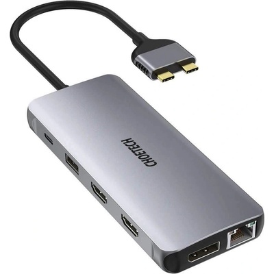 Choetech 12-in-1 USB-C Dual Multimedia Adapter - мултифункционален хъб за свързване на допълнителна периферия за MacBook (тъмносив)