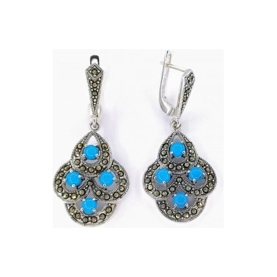 Zlato-minerály stříbrné náušnice tyrkys a markazit SUF05808sd