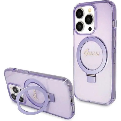 GUESS Кейс Guess Ring Stand Script Glitter MagSafe за iPhone 14 Pro, лилав (GUE003426-0)
