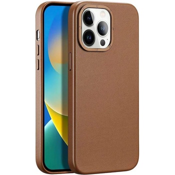 Dux Ducis Grit Faux Leather MagSafe Case - дизайнерски кожен кейс с MagSafe за iPhone 14 Pro (кафяв)