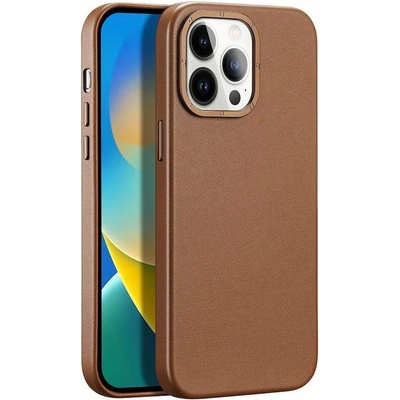 Dux Ducis Grit Faux Leather MagSafe Case - дизайнерски кожен кейс с MagSafe за iPhone 14 Pro (кафяв)