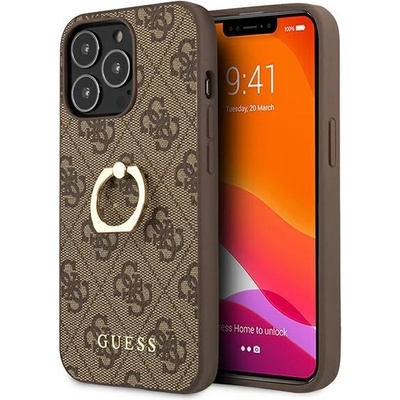 GUESS Кейс Guess GUHCP13L4GMRBR за iPhone 13 Pro / 13 6.1", кафяв / кафяв, твърд, с ринг холдър, 4G (GUE001707)