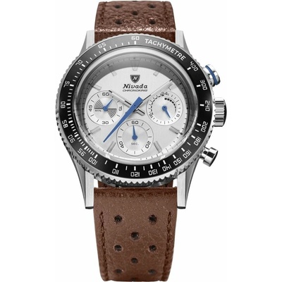 Nivada Grenchen Chronoking Meca Racing Grey - Inter. Bezel - Brown Racing Strap