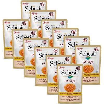 Schesir Cat soup divoký ružový losos s mrkvou 12 x 85 g