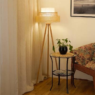 Brilagi - Подова лампа CEDAR LUNETA 1xE27/15W/230V ратан/кафяв/крем (BG1137)