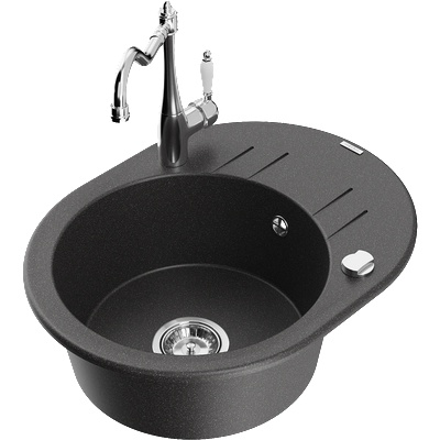 Mexen Kevin гранитна мивка с 1 корито с отцедник и кухненски смесител Carla, (6517-76-670700-00)