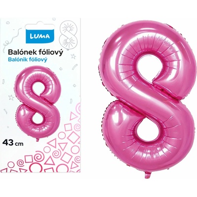 Balónek foliový č. 8 RŮŽOVÝ 43cm LUMA