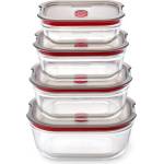 black+blum Комплект 4 бр кутии за храна Black+Blum Stack+Nest FBGR-BX-PACK4, 0.38/0.6/0.9/1.2 л, Правоъгълни, Подходящи за фурна, Без BPA, Неръждаема стомана, Сив/Червен (FBGR-BX-PACK4)