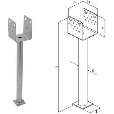 Domax zapuštěná patka sloupku typu U Žárový zinek (ZNO) PSS R500 140 - 141 x 120 x 125 x 4.0 mm