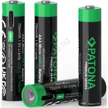 PATONA - К-кт 4x Батерия AAA/LR03 Li-Pol 500mAh 1, 5V с USB-C зареждане (IM1388)