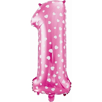 Godan Fóliový balón číslo 1 so srdiečkami ružová 65 cm