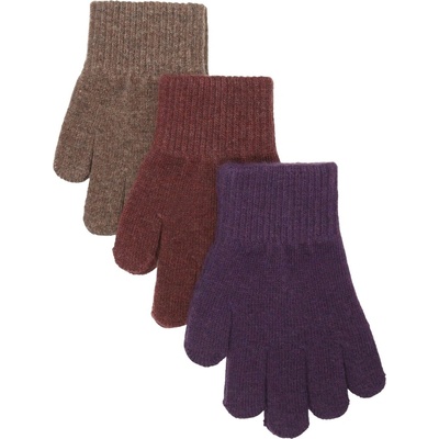 Mikk-Line detské rukavice s vlnou 3 ks MAGIC PLUM/MAHOGANY/RED