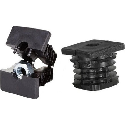 Plastová čtvercová zátka dělená zesílená 40x40mm s kovovou maticí M8, síla stěny 1.5-2mm