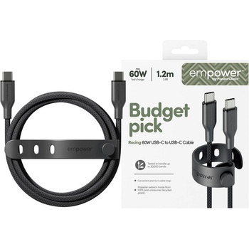 empower by PanzerGlass® Data кабел empower by PanzerGlass Racing USB-C to USB-C Cable 60W USB 2.0, 1, 2m - Space Black