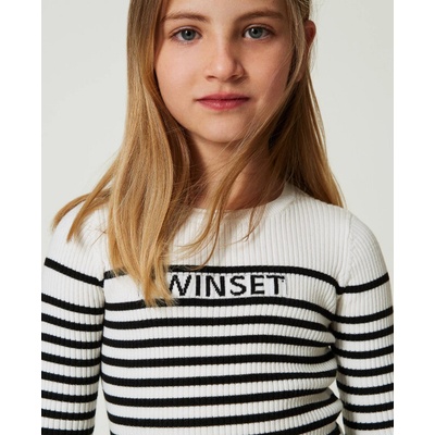 Twinset Girl svetr s pruhy bílo-černý
