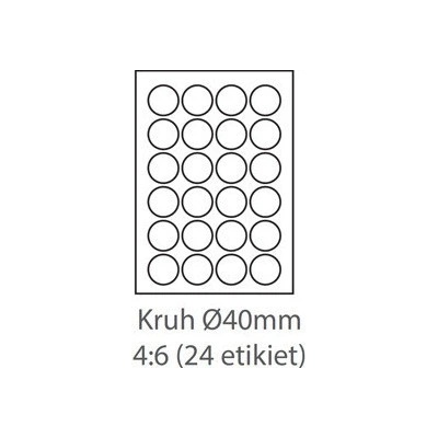 etikety samolepiace KRUH-40mm univerzálne biele 24ks/A4 (100 listov A4/bal.) ECO-040040KR