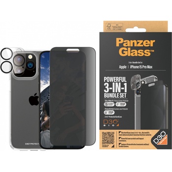 Panzer Стъклен протектор PanzerGlass за Apple iPhone 15 Pro Max UWF Privacy Bundle (UWF Privacy screen protector, HardCase, протектор за камера)