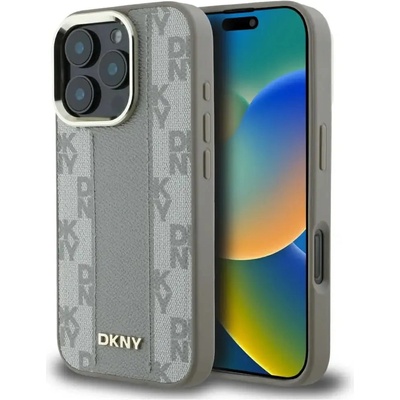 DKNY кариран калъф Magsafe за iPhone 16 Pro - бежов (3666339333201)