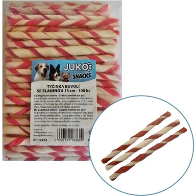 JUKO Snacks Tyčinka buvolí se slaninou 13 cm 100 ks