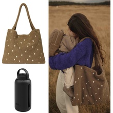 Studio Noos set Taška Mom Bag Teddy Brown Hearts + Bink Lahev Black
