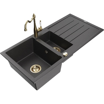 Mexen Andres гранитна мивка с 1, 5 камери с отцедник и кухненски смесител Carla, черно на точки - 6515-76-670700-50 (6515-76-670700-50)