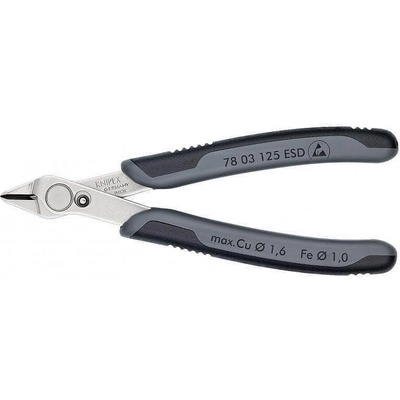 KNIPEX Клещи резачки Super-Knips, неръждаема стомана, черно-сива ръкохватка 125мм, ESD, с отваряща пружина, Knipex (K7803125ESD)