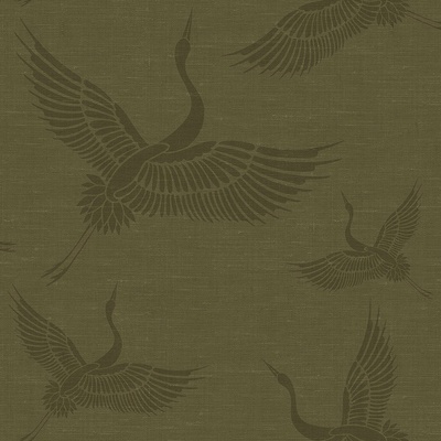 Origin 347758 Vliesová zelená/khaki tapeta vtáky žeriavy látková textúra Natural Fabrics rozmery 0,53 x 10,05 m