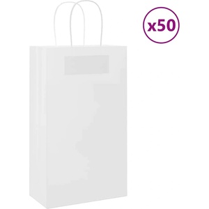 vidaXL Хартиени торбички 50 бр с дръжки бели 21x11x36 см (4101603)