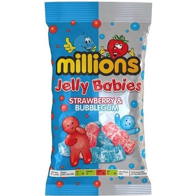 Millions Jelly Babies gumové bonbony s příchutí jahody a žvýkačky 190 g