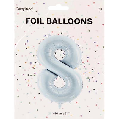 PartyDeco Fóliový balón Číslo 8 svetlomodrý 86cm