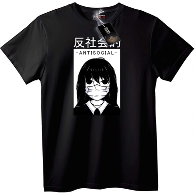 NOONEBRAND Тениска Асоциална Аниме Момиче - M, Black
