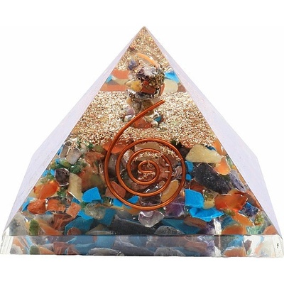 Nefertitis Orgonit pyramida čakrová velká s čakrovým krystalem NF4672 - cca 7x7 cm
