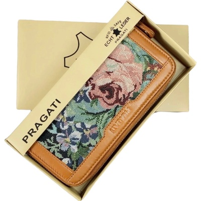 PRAGATI velká kožená dvoj zipová dámská kožená tan