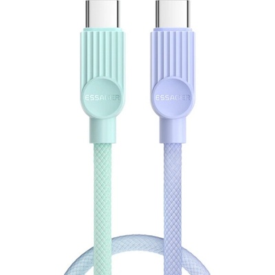 Essager ES-X73 opletený nabíjací a dátový USB-C na USB-C 25 cm mentolovofialový