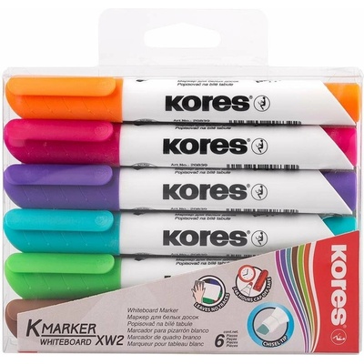 Kores Permanentný popisovač K-MARKER na biele tabule, skosený hrot 3-5 mm, mix 6 farieb (ružová, tyrkysová, oranžová, hnedá, fialová, svetlo zelená)