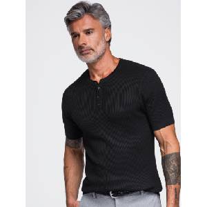 Ombre Clothing Мъжка плетена тениска с вискоза, тип Henley - черна V2 OM-TSCT-0304 Ombre Clothing Ombre Clothing | Cheren | МЪЖЕ | S
