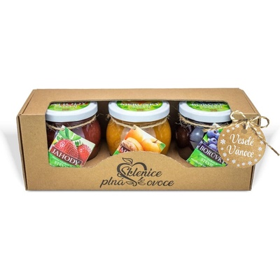 Sklenice plná ovoce Dárek Veselé Vánoce - 3 džemy slazené stévií 600 g borůvka meruňka malina