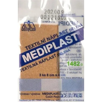 MEDIPLAST Textilná náplasť delená 1482, 8 cm x 4 cm, s vankúšikom