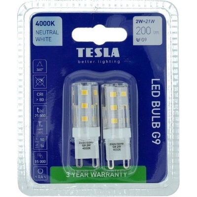 Tesla Sada LED žiaroviek PIN, 2 W, 200 lm, neutrálna biela, G9, 2 ks G9000240-3