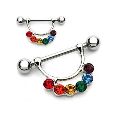 Šperky4U piercing do bradavky zdobený barevnými zirkony BR01018