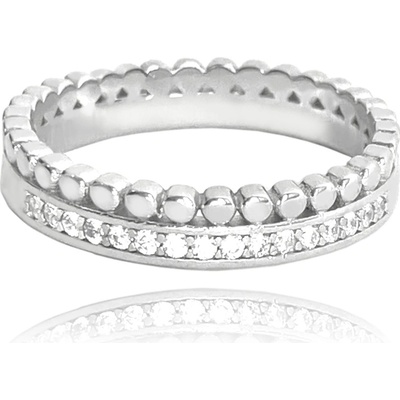 Minet dvojitý stříbrný prsten s bílými zirkony JMAS0122SR60