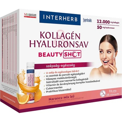 Interherb Beauty Tekutý kolagénový shot s kyselinou hyalurónovou so sladidlom - pomarančovo-mixová chuť 350 ml